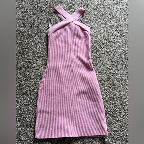BABATON Aritzia Sculpt Knit Criss Cross Dress Ribbed Halter Dress Pink Size XXS - Picture 3 of 14